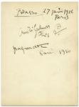 Pablo Picasso Autograph From 1916 -- With University Archives COA
